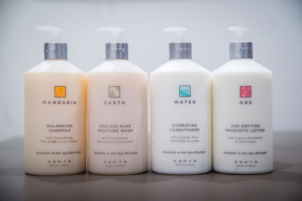 Loft20 spa amenities ( Zents shampoo, body wash, conditioner, and lotion)